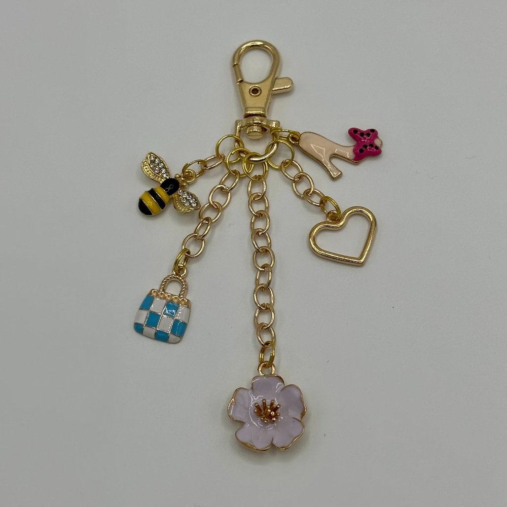 Handmade Fashion Purse Charm - Multicolored Charms with Gold/Rhinestone Accents